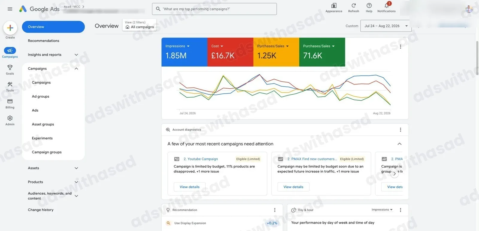 Google Ads reporting screenshot for E-commerce Store